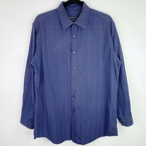 BCBG Maxazria Modern Fit Striped Button Front Up Shirt Top Size Large L Mens